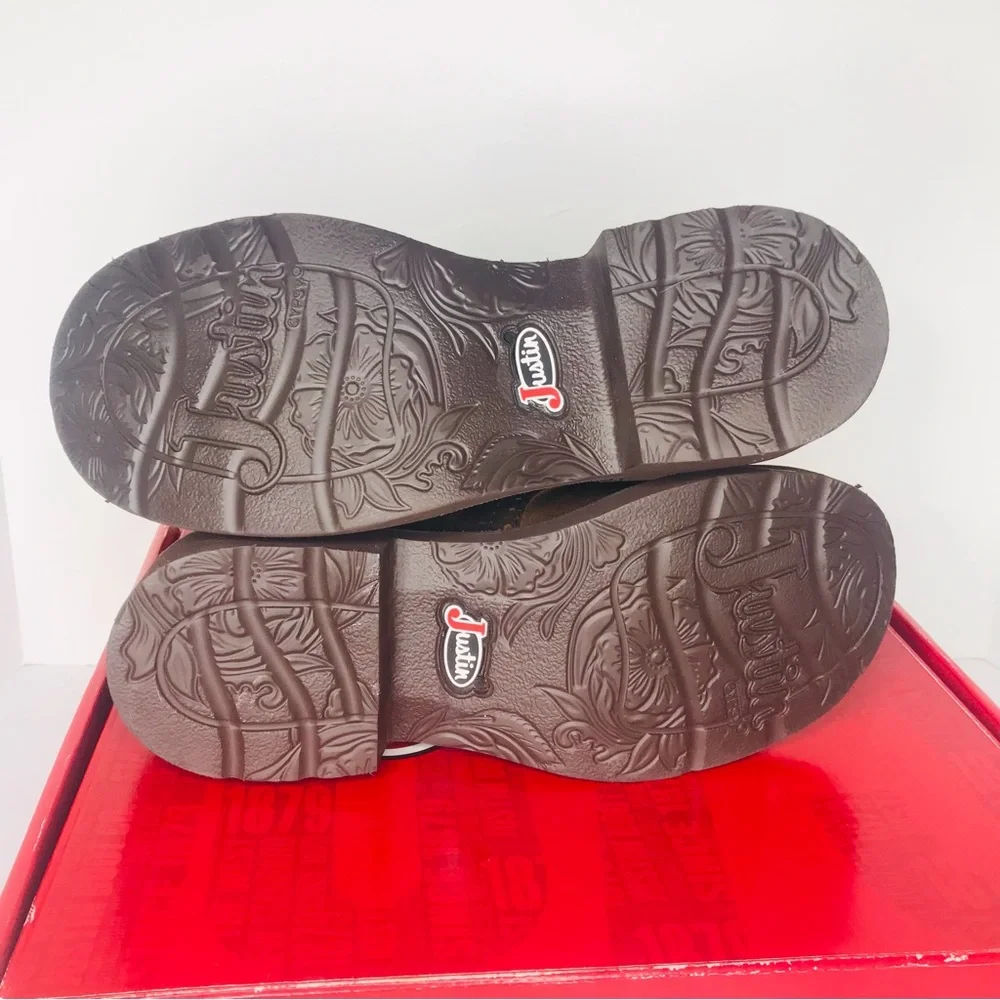 Justin Gemma Gypsy 8” Dark Brown Buffalo Round Toe Boots GY9526 Women’s 9 B New - Picture 6 of 9